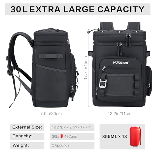 Hulongo Large Waterproof Insulated Cooler Backpack for Men & Women, Leak Proof Cooler Backpack for Camping, Beach, Fishing, Picnic, Travel, Outdoor, 30L, 48Cans - color: pure black