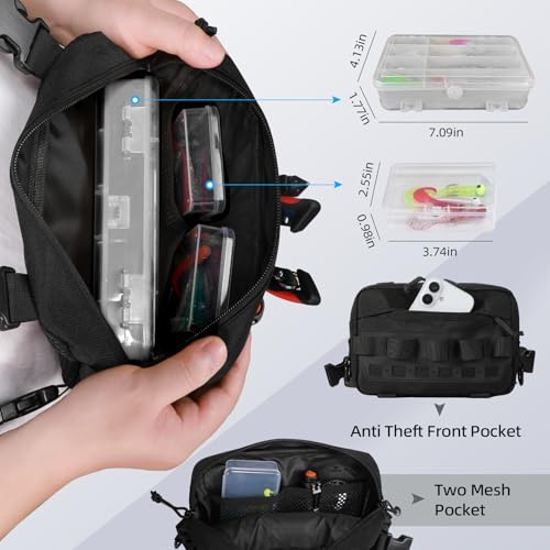 Outdoor Chest Bag for Men, Water-Resistant Fishing Chest Pack, Tactical Vest for Running, Cycling, Hiking - color: Black Camo