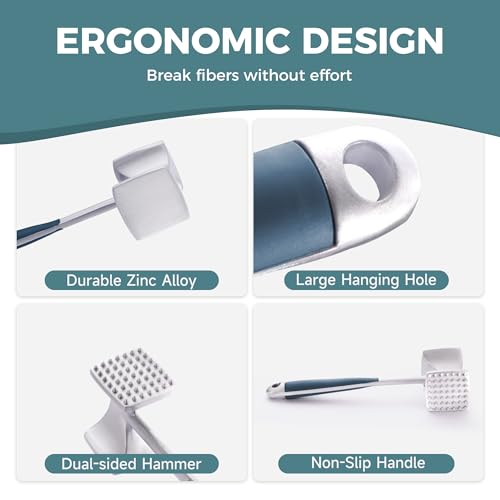 KITEXPERT Meat Tenderizer Hammer with Comfortable-Grip Handle, Dual-side Mallet for Kitchen, Heavy Duty Pounder For Tenderizing Steak, Beef and Fish, Blue - color: Blue