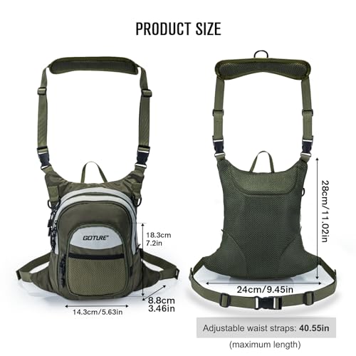 Goture Fly Fishing Chest Pack, Lightweight Chest Pack Tackle Storage Bag, Fly Fishing Waist Pack, Fly Fishing Bag with Adjustable Padded Waist Strap and Neck Strap, Fits Up to 2 Tackle/Fly Boxes - color: A:Green
