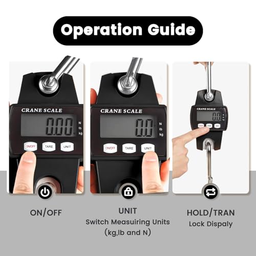 Digital Hanging Scale, 880lb/400kg Crane Scale, Handheld Digital Hanging Scale, Mini Crane Scale with LCD Display and Hooks, Aluminum Alloy Body for Hunting, Outdoor, Fishing, Farm (Black) - color: Black-880lb