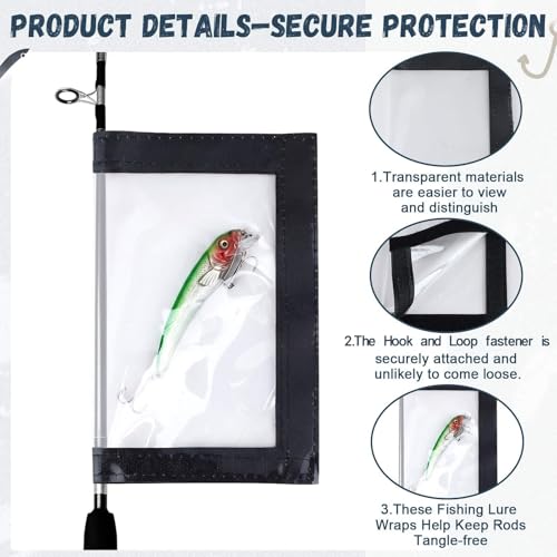 Outus 15 Pack Fishing Lure Wrap for Rod Clear PVC Lure Covers Keeps Hook Cover in 3 Sizes to Keep Hook Safe Bait Storage, Anti-Puncture Fishing Gear Organizer, 5 Large, 5 Medium, 5 Small - style: Rectangles