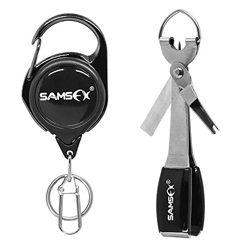SAMSFX Fishing Knot Tying Tool, Multifunctional Fly Fishing Nippers with Retractor, Fishing Line Knot Tyer, Fast Tie Nail Knots, Tackle Box Accessory - color: Silvery Knot Tool, style: Carabiner Retractor