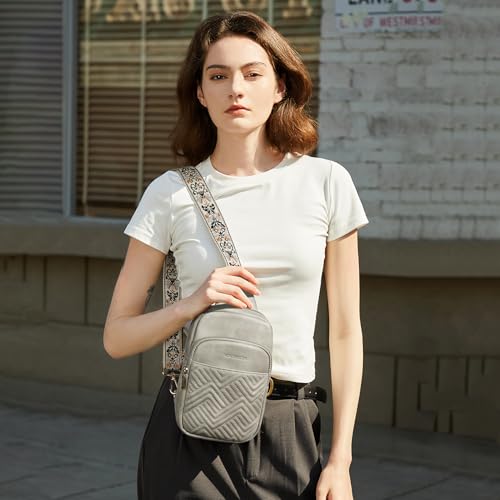BOSTANTEN Sling Bag Quilted Crossbody Bags for Women Cross Body Purse Leather Fanny Pack with Adjustable Guitar Strap - color: A-twilight Grey