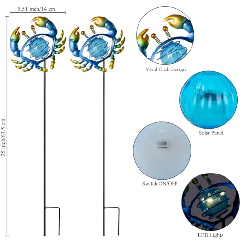 Outdoor Garden Solar Lights,Crab Outdoor Figurine Lights with Stakes,Waterproof Decorative Solar Decor for Patio,Yard,Lawn,Decorative Garden Stakes Present for Mom Women - color: Crabs 2Pack