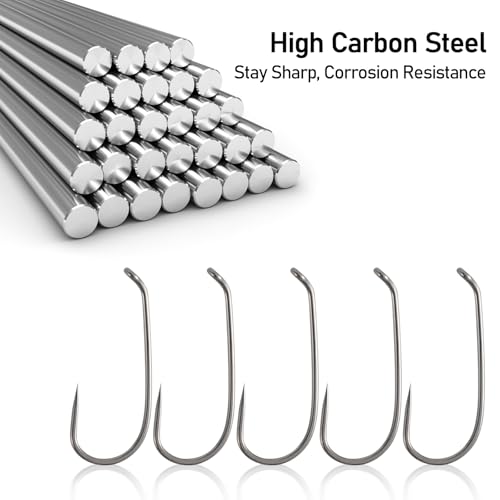 Dr.Fish 100 Pack Dry Fly Hooks Black Nickel High Carbon Steel Fly Tying Material Accessories Trout Salmon Fishing Hooks Freshwater Saltwater Fishing Barbed-Gold - color: Barbless Dry Fly Hooks, size: #18