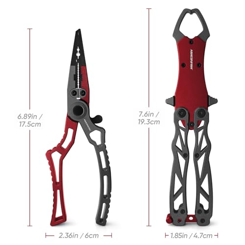 Ashconfish Fish Lip Gripper Pliers - Upgraded Muti-Function Aluminum Alloy Hook Remover and Split Ring Pliers for Fly Fishing, Ice Fishing, Fishing Gear (Silver) - color: Silver
