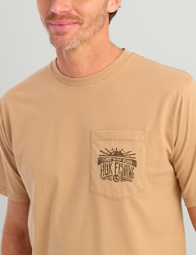 HUK Men's Pocket Tee, Comfortable Performance Fishing Short Sleeve T-Shirt with Chest Pocket - color: Permit Sun - Marl, size: Large