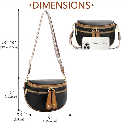 KKXIU Crossbody Sling Bag for Women Trendy Fanny Pack Vegan Leather Chest Bag | Trendy - color: Black