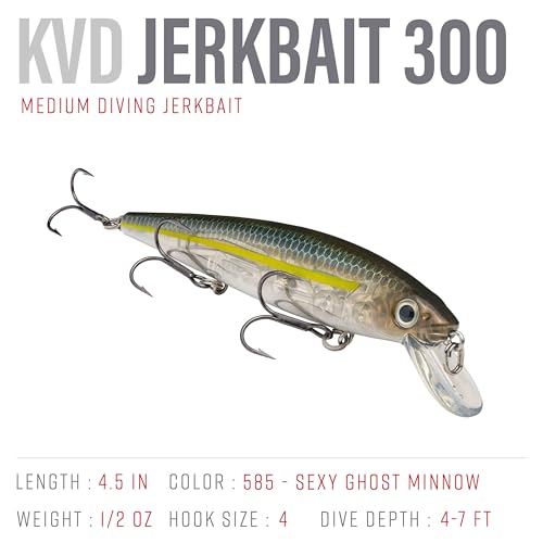 Strike King KVD Jerkbait 3 Hook - color: Sexy Ghost Minnow, size: 4.75 inch (Pack of 1)