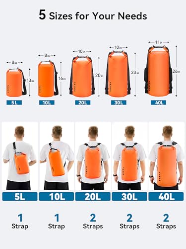 HEETA Waterproof Dry Bag for Women Men, 5L/10L/20L/30L/40L Roll Top Lightweight Dry Storage Bag Backpack with Emergency Whistle for Travel, Kayaking, Boating, Camping, Beach, Cruise Ship Essentials - color: Orange, size: 5L