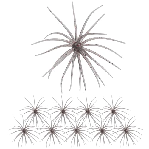 QualyQualy Urchin Bait for Bass Fishing, Floating TPE Creature Lures - 2.5'' / 3.6''/ 4'' /5.1'' Multi-Tentacle Soft Plastic Bait for Bass, Walleye, Pike - color: #03 Light Grey, size: S-10pcs