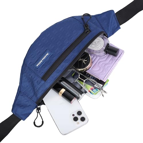 Ultra-light Crossbody Fanny Pack for Women Men Waist Belt Bag with 3 Zippered Pockets for Hiking, Running, Cycling, Outing (Navy Blue) - color: navy blue