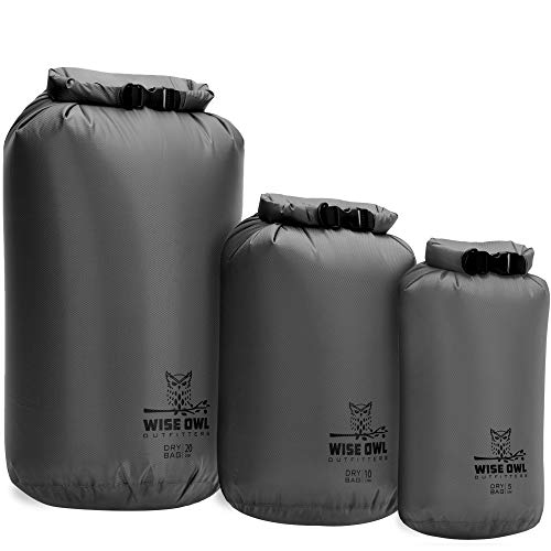 Wise Owl Outfitters Waterproof Dry Bag 3-Pack – Lightweight & Airtight 5L/10L/20L Small & Large Dry Bags for Kayaking, Beach, Travel, Boating, Hiking - color: Grey