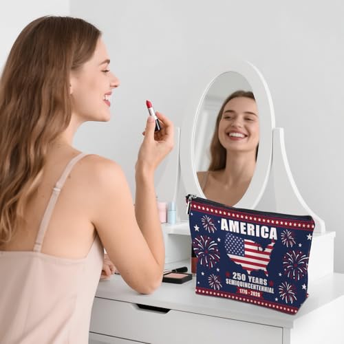 Patriotic Makeup Bag, American 250 Years Gifts For Women, American 250 Years Anniversary Makeup Pouch, Travel Toiletry Bag With Zipper, Patriotic Bag Gifts For Women, Travel Toiletry Bag - color: 250 Years