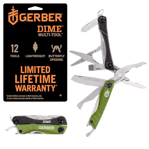 Gerber Gear Dime 12-in-1 Mini EDC Multitool - Needle Nose Pliers, Pocket Knife, Keychain, Bottle Opener - EDC Gear and Equipment - Green - color: Green, size: Single