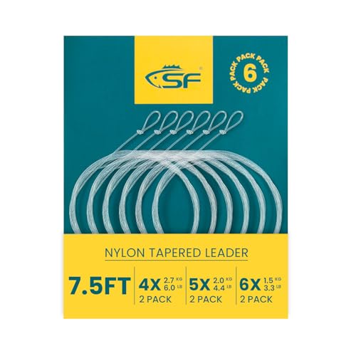 SF Pre-Tied Loop Fly Fishing Tapered Leader Nylon Clear Trout Freshwater Saltwater Bonefish Permit Bass Salmon Steelhead 7.5FT 9FT 10FT 12FT 15FT 0X 1X 2X 3X 4X 5X 6X 7X - size: 7.5FT-4X(2)5X(2)6X(2), style: Freshwater Knotted 6-pack
