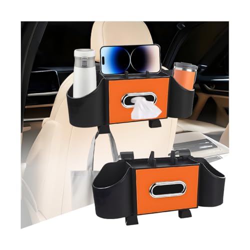 Car Headrest Back Seat Organizer, 4-in-1 Vehicle Seat Back Tissue Box with Cup Holder Headrest Hook, Phone Holder, Multifunctional Auto Backseat Organizer, Universal for Vehicles (Orange) - color: Orange
