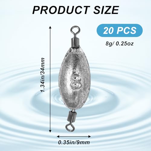 Zorfeter Inline Fishing Weights, Trolling Sinkers Quick Set Up Swivel Weights, Lead Sinkers for Catfishing/Offshore Fishing - size: 8g/0.25oz-20 pcs