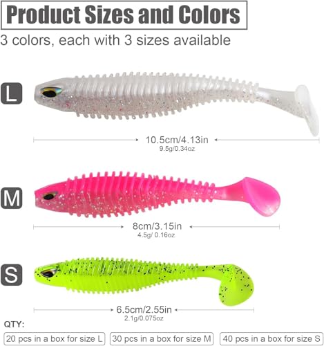 MAFIMOEA 40/30/25Pcs Paddle Tail Swim Baits Lures Fishing Soft Plastic Lure Kit for Bass Trout Walleye Crappie 6.5cm 7.5cm 10.5cm - color: Blue, size: 4.13IN/10.5CM - 20PCS