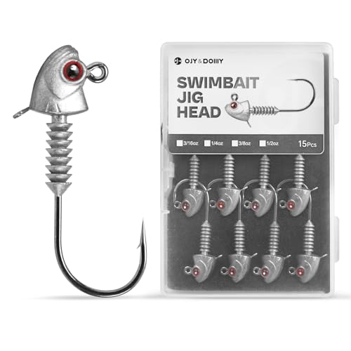 Swimbait Jig Heads with Stacked Cone Keeper, Minnow Style Eye Fishing Jighead 3/16 1/4 3/8 1/2oz (15 PCs) - color: Raw, size: 3/16oz - 3/0 - 15 pack