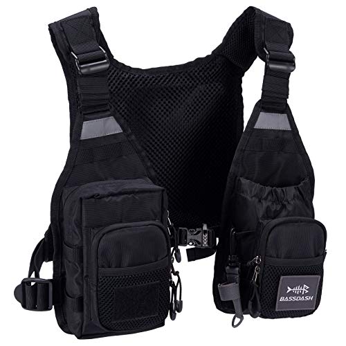 BASSDASH FV08 Ultra Lightweight Fly Fishing Vest for Men and Women Portable Chest Pack - color: Black
