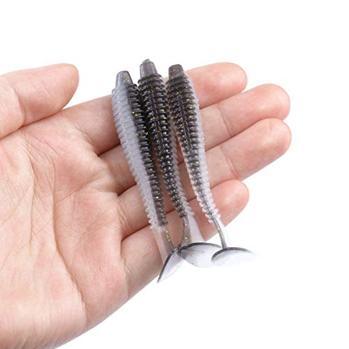 RUNCL Swimbaits Paddle 10/20/30/40PCS, 5/4/3/2 Inchs Paddle Tail, Soft Lure for Trout Crappie Bass, Durable Plastic Bait Swimmer for Saltwater/Freshwater, Fishing Lover's Gift - color: Shadow Gold, size: 3in, 30pcs