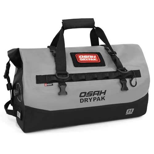 OSAH DRYPAK Waterproof Duffel Bag 25L/40L/60L – Heavy-Duty Motorcycle Tail Bag, Roll-Top Dry Bag for Travel, Camping, Boating, Kayaking, Outdoor Adventure - color: GREY, size: 25L