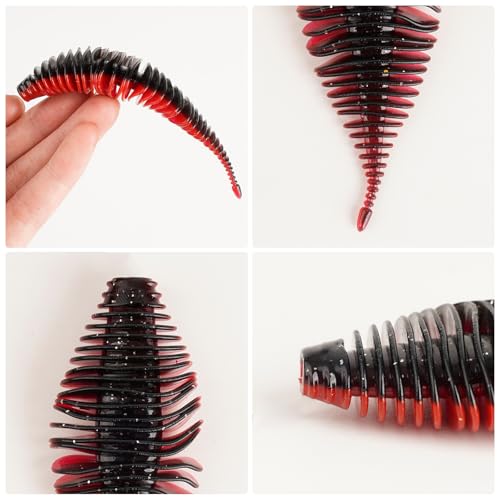 4.15'' Soft Swimbait Fishing Soft Plastic Lures 8pcs/24pcs Double-Color Lure for Bass Fishing Worms for Largemouth Bass - style: Red+black