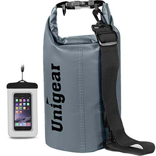 Unigear Dry Bag Waterproof, 2L/5L/10L/20L/30L/40L Floating and Lightweight Bags for Kayaking, Boating, Fishing, Swimming and Camping with Waterproof Phone Case - color: Gray, size: 10L