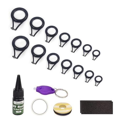 Aventik Fishing Rod Repair Kit Complete with Rod Building Supplies, 7 Sizes 35pcs Stainless Guides, Glue, Rod Guides Replacement Kit, Fishing Pole Eyelets Replacement for Spinning Rod - style: Small-UV glue repair KIT