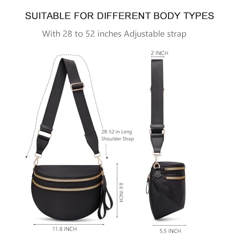 Pure Colour Crossbody Bum Bags for Women Spacious Checkered Cross body Bag Nylon Trendy Fanny Pack for Travel - color: Black