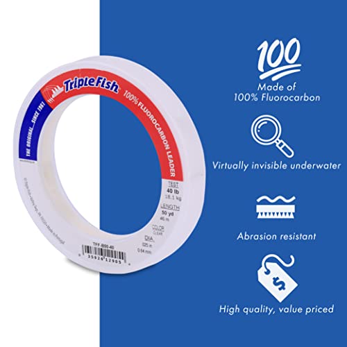 Triple Fish 100% Fluorocarbon Fishing Leader - Clear Invisible Strong and Heavy Duty Highly Abrasion Resistant, Fast Sinking Freshwater & Saltwater - style: 125 Lb, 25 Yd Bracelet