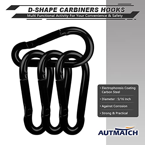 AUTMATCH Carabiner Clips, 3" Spring Snap Hook Caribeener Clips Buckle Pack Grade Heavy Duty Carabiners Quick Link for Camping, Fishing, Hiking, Traveling, 4 Pack - style: Carbon Steel - Black