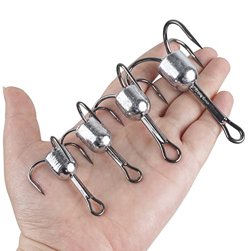 Snagging Weighted Treble Hooks, 5pcs Snagging Hooks Large Weighted Fishing Hooks Saltwater Treble Bunker Snag Hook for Tuna Swordfish Striper Halibut Trolling 5/0 6/0 8/0 10/0 - size: 8/0-1.5oz-5pcs