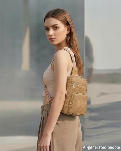 Anti Theft Crossbody Bags for Women RFID Leather Sling Purses,Crossbody Bags Travel Leather Fanny Pack for Women - color: Khaki