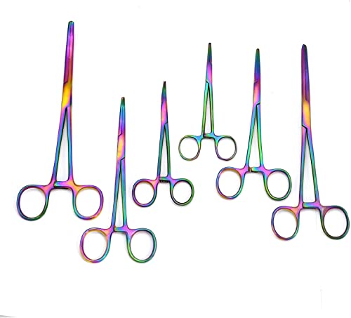Premium Quality Ultimate Set of 6 Pcs Straight & Curved Hemostat Forceps Locking Clamps Stainless Steel Serrated Jaws for Better Grip-Ideal for Nurses, Fishing + More (Multi Color) - color: Multi Color