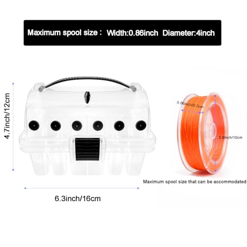 Aventik Clear Fishing Line Organizer Built-in Cutter & Silicone Holes 6C/8C Clear Tangle Free Spool Storage Box for Fishing Line Management - color: 6C Storage+Red fishing scissor
