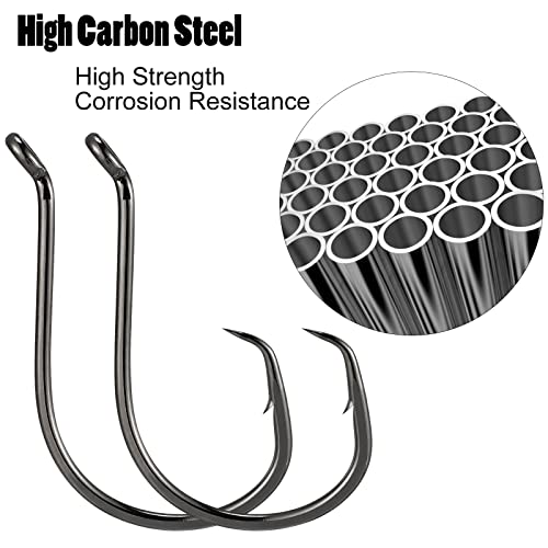 Dr.Fish 100 Pack Octopus Circle Hooks, Saltwater & Freshwater Fishing Hooks, #8-#10/0, Offset, Catfish, Tuna, Striper, Snapper, Bass Fishing - color: Black, size: #1-100 Pack
