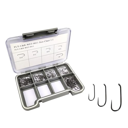 EUPHENG Barbless Fly Fishing Hooks Dry Nymph Wet Shrimp Jig Hooks for Fly Tying Assorted with Waterproof Hook Box - style: 9221-wet Hooks Qty 200