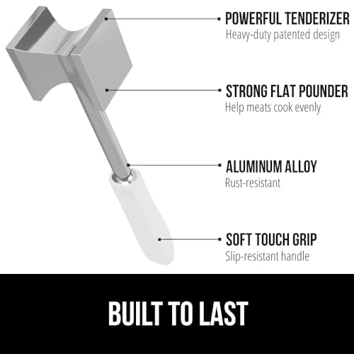 GORILLA GRIP BPA-Free Patented Dual-Sided Meat Tenderizer Tool, Soft Comfortable Handle with Hanging Hole, Heavy Duty Kitchen Mallet for Steak Beef Fish, Chicken Cutlet Pounder, Dishwasher Safe, White - color: White