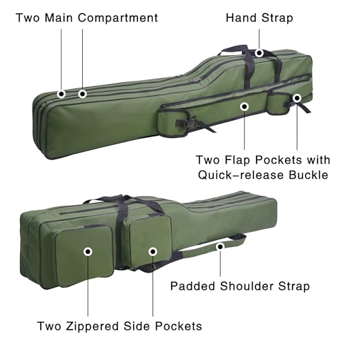 Fishing Pole Bag,3 Layers Oxford Folding Rod Carry Case,4.27FT Fishing Rod Reel Tackle Storage Bag Case Waterproof Camouflage Travel Fishing Cover Bag