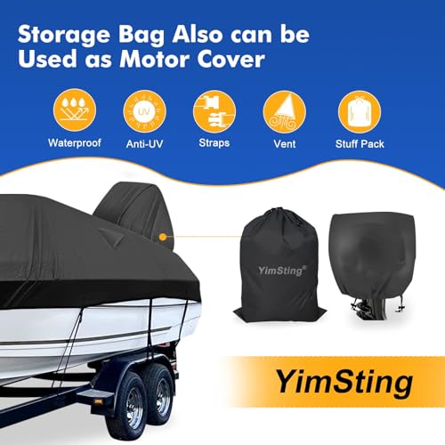 1200D Waterproof Boat Cover - Fits 14' to 16' ft Bass, V-Hull & Tri-Hull Boats - Heavy Duty Canvas Black - color: Black, size: Model A: Fits 14'-16' L X 68" Beam Width