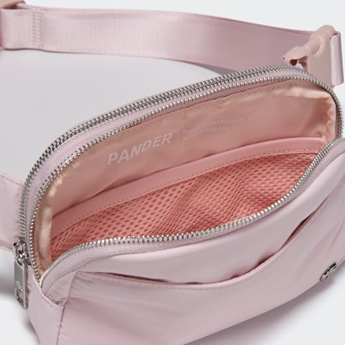 Pander Everywhere Belt Bag for Women, 5 Zipper Pockets Nylon Crossbody Fanny Pack Purse (Pink). - color: Pink