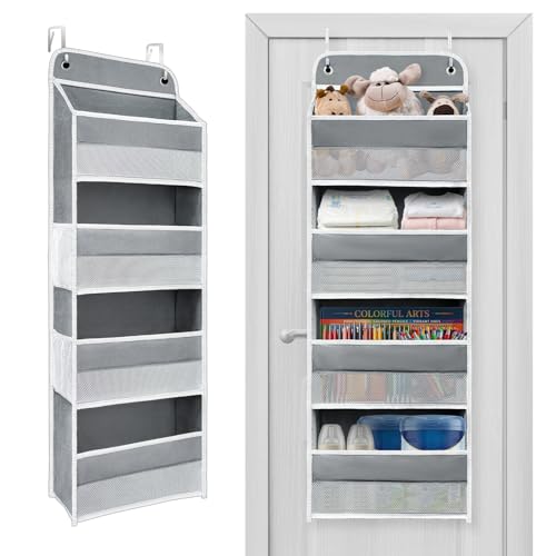 Over The Door Organizer with LifetimeWarranty, 4 Shelves & 4 Side Pockets, Large Storage Rack Holds 44lb, Heavy-Duty Reinforced Mesh Shelf for Bathroom, Closet, Toy Organization, Shoes, Towels, Grey - color: Grey, size: 4 shelf