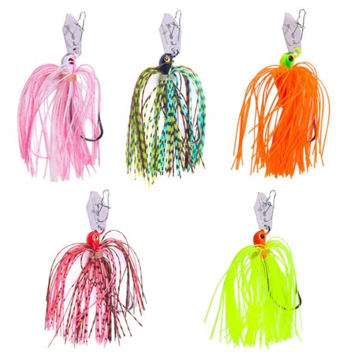 Bass Bladed Fishing Lures Jigs: 5pcs Swim Silicone Skirts Flipping Lures Hook Pitching Bait - color: Multi Color 1