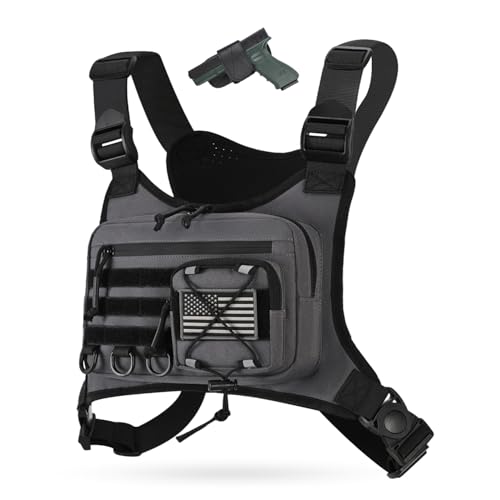 koculemi Outdoor Sports Chest Bag for Men, Chest Vest Holster Fits Most Pistols, EDC Travel Chest Pack for Running, Hiking - color: Gray