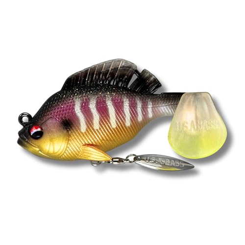 USA Bass Tackle - Hand Poured Underspin Gill - Weedless Gilly Paddletail Sleeper Swimbait with Bass-Tech Soft Plastic & Owner Mega Jig Hook Largemouth Smallmouth Spotted Bass - color: Standard Gill, size: 5/8