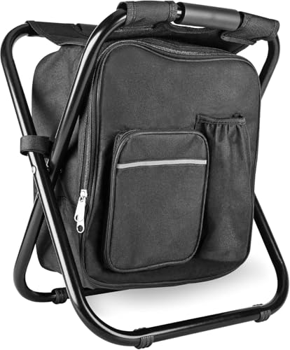 Kikerike Backpack Stool Cooler Chair Heavy Duty 300 LBS Max Load Portable Lightweight Folding Fishing Cooler for Camping Hunting Fishing - Black - color: Black