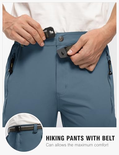 TBMPOY Men's Lightweight Hiking Pants with Belt 5 Zip Pockets Waterproof Quick-Dry Travel Fishing Work Outdoor Pants - color: A4-thin Stone Blue, size: XX-Large